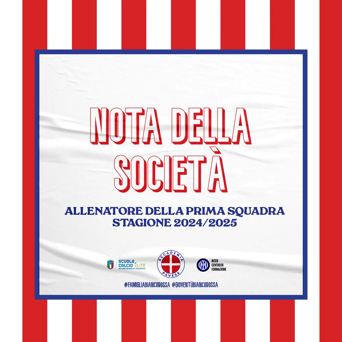 Accademia Pavese: Nota della società: l’allenatore della prima squadra — 2024