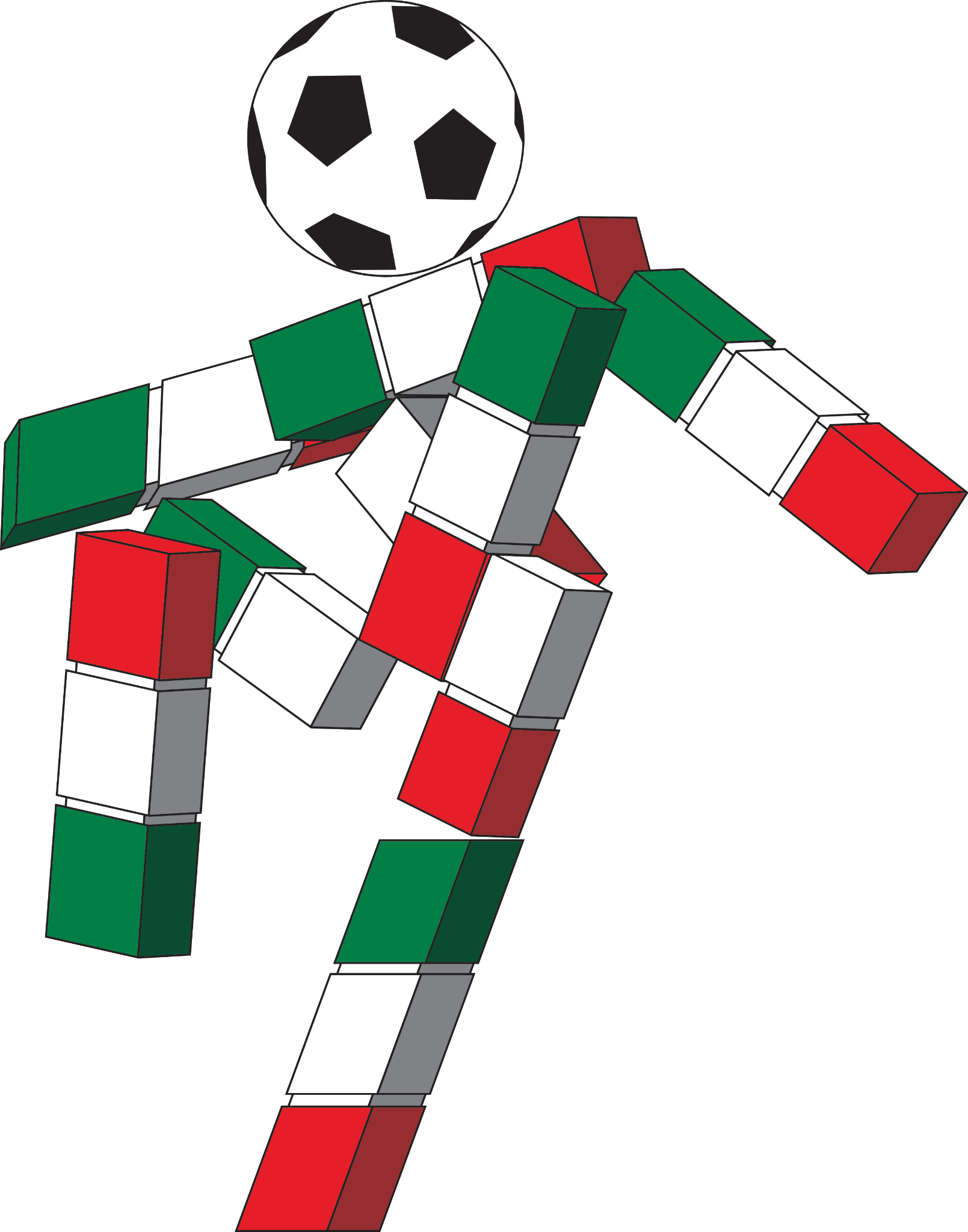 Ciao, la mascotte di Italia Novanta, composta da elementi geometrici tricolori e un pallone